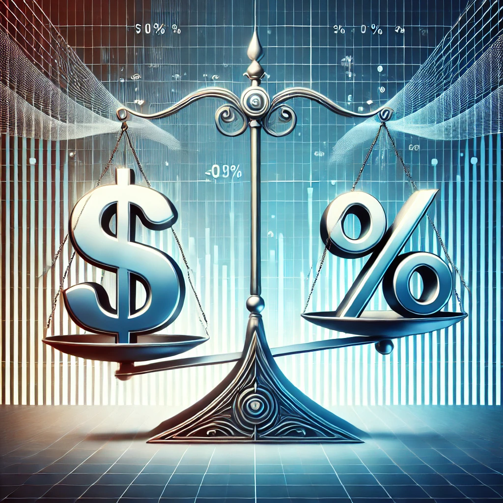 DALL·E 2024-12-30 18.50.03 - A conceptual image representing '$ vs %' in a dynamic and visually engaging way. The design features a large dollar sign ('$') on one side and a perce - Shawfire Media